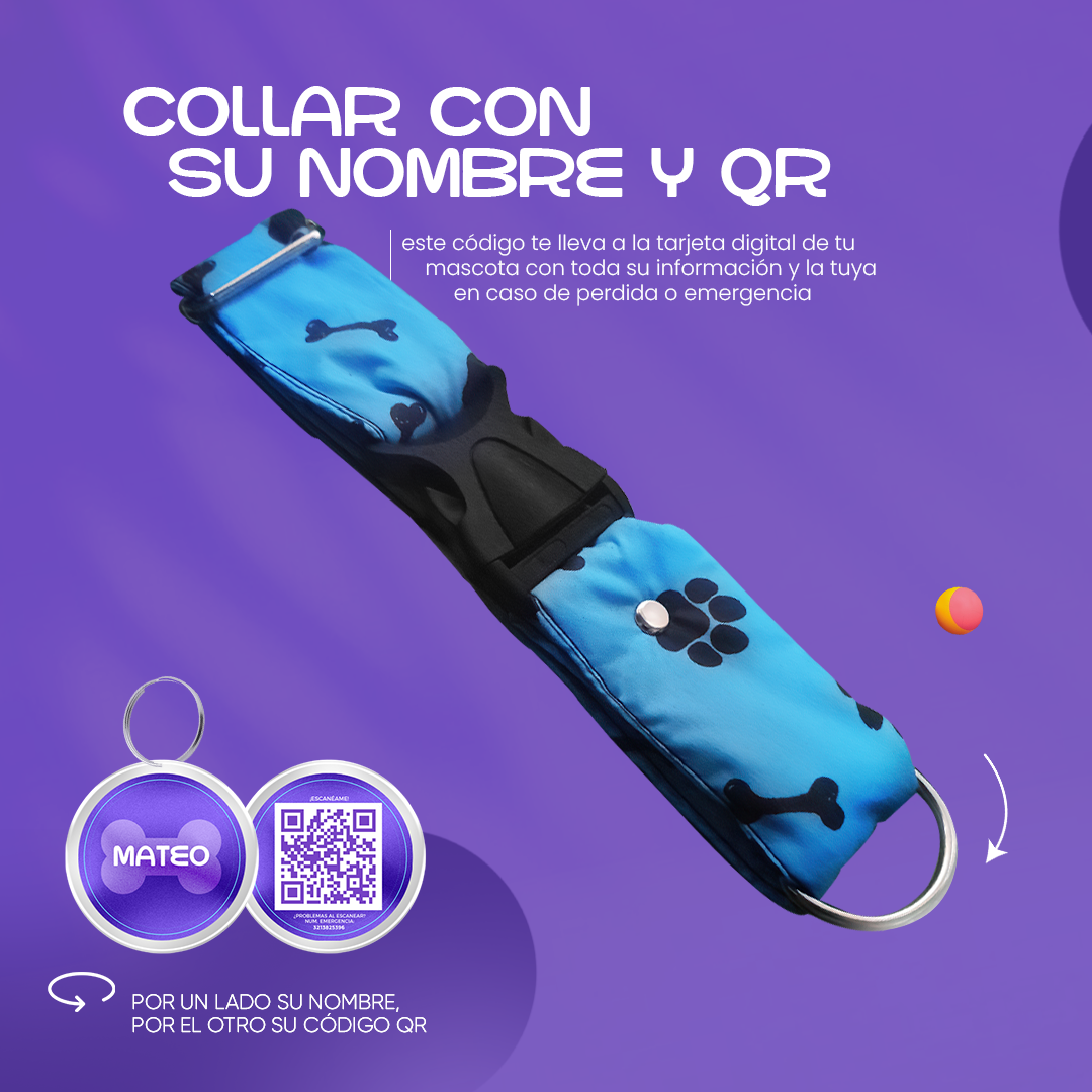 Collar Con Código QR de Identificación | Azul