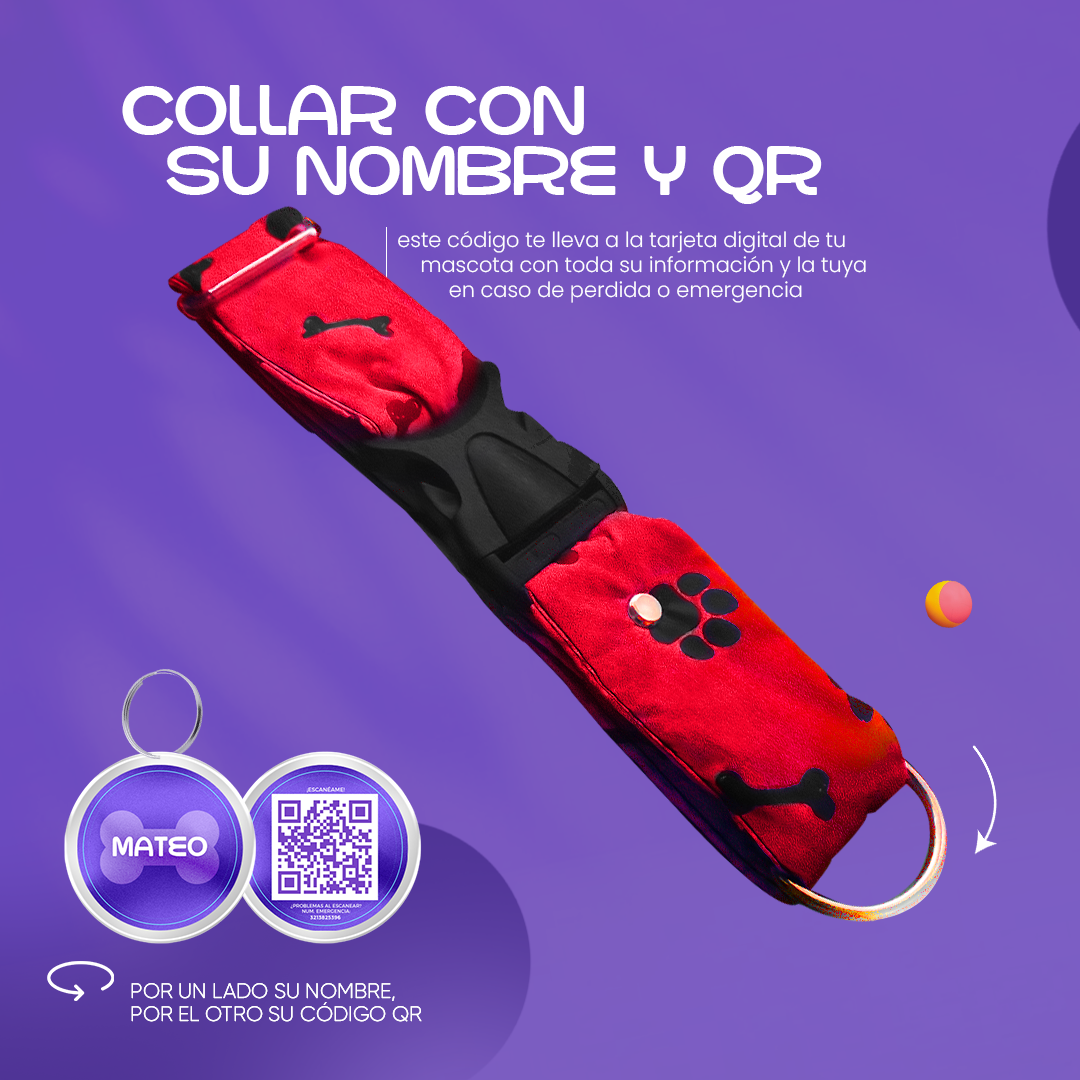 Collar Con Código QR de Identificación | Rojo