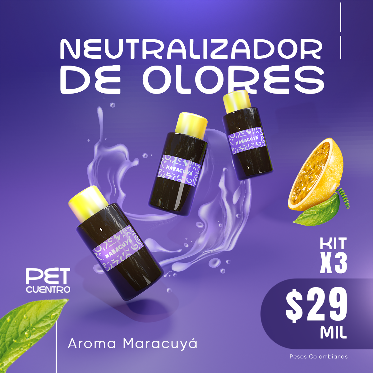 Neutralizador de Olores Petcuentro | KIT x 3 Unidades