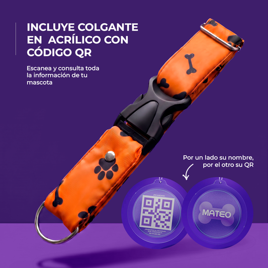 Collar Con Código QR de Identificación | Naranja
