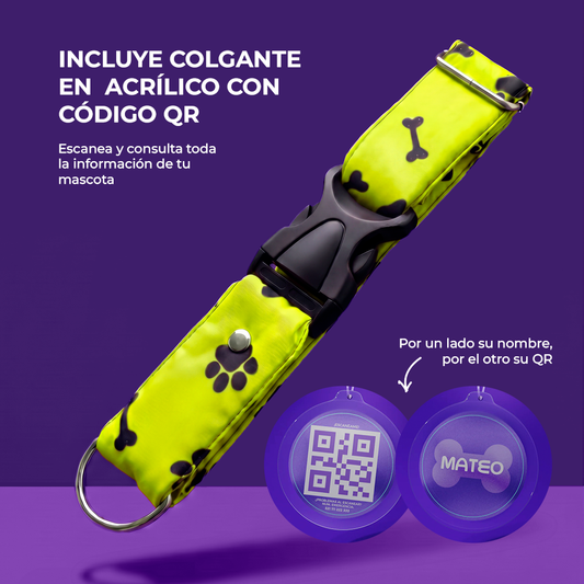 Collar Con Código QR de Identificación | Verde Neón